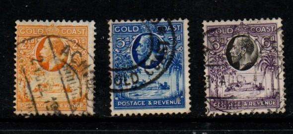 Gold Coast, GVR, 1928, 2 1/2d, 3d, 6d, c.d.s. used