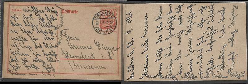 Germany. 40 Pf postal stationery post card used DRESDEN 22.9.21 >domestic