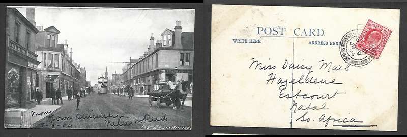 Scotland, postcard, The Cross, Wishaw, 1d, WISJAW JU 9 04 cds >  NATAL