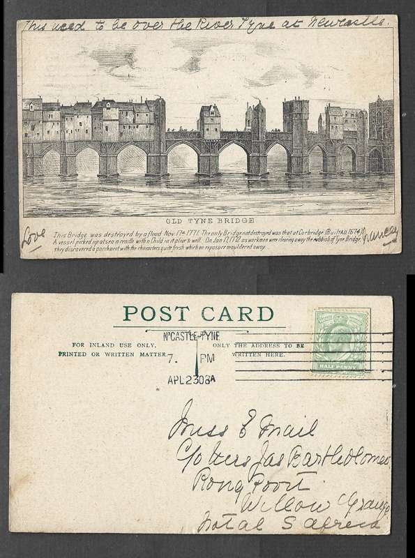 England, Old Tyne Bridge (Newcastle), used 1/2d N'CASTLE-TYNE APL 23 08  cancel >Natal