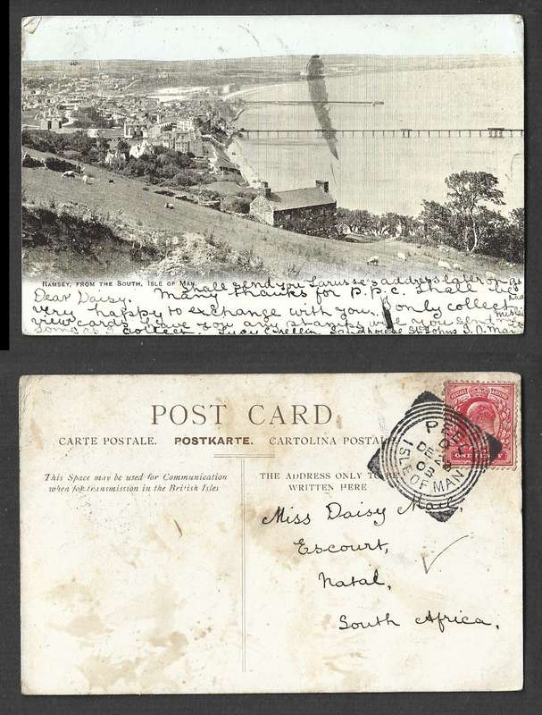 Isle of Man, Ramsey from the South, used 1d PEEL ISLE OF MAN DE 23 03 sq cds > Natal