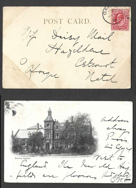 England, Oakham School, used 1d, OAKHAM JY 14 04 duplex > Natal,