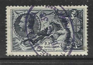 Great Britain, GVR, 1938, 10/- seahorse, used, oval d.s. REGISTERED 10 JNE 38.