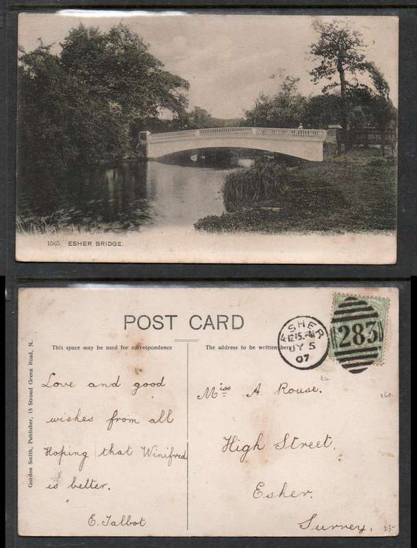 England, Surrey, Esher Bridge, used 1/2d, fine strike of duplex ESHER JY 5 07 cds + 283 BONC