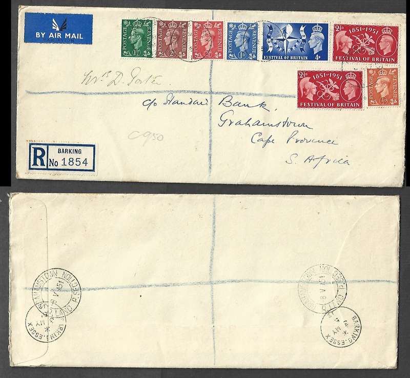 Great Britain GVIR 1951 new colours & Festival, BARKING ESSEX 3 MY 51>GRAHAMSTOWN R.LAND P.SECTION