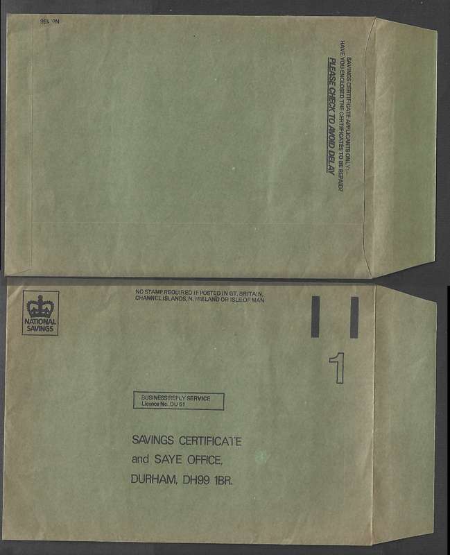 Great Britain EIIR, Business Reply Service, NATIONAL SAVINGS CERTIFICATE & SAYE OFFIICE, unused