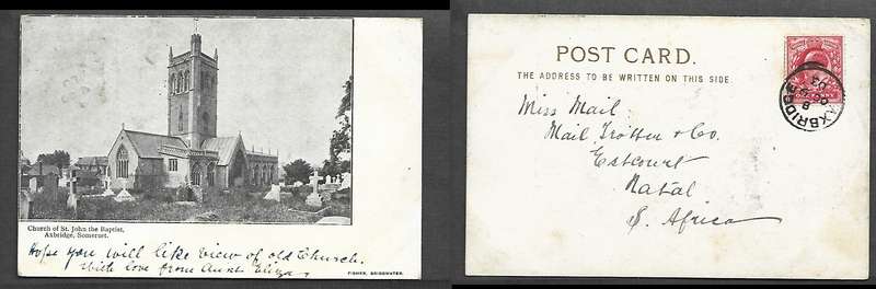 England, Church of St John The Baptist, Axbridge, Somerset, used 1d, AXBRIDGE OC 9 03 cds > Natal