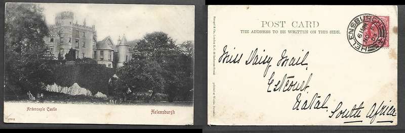 Scotland, post card, Ardencaple Castle, Helensburgh HELENSBURGH NO 5 03 cds > Natal, S.Africa