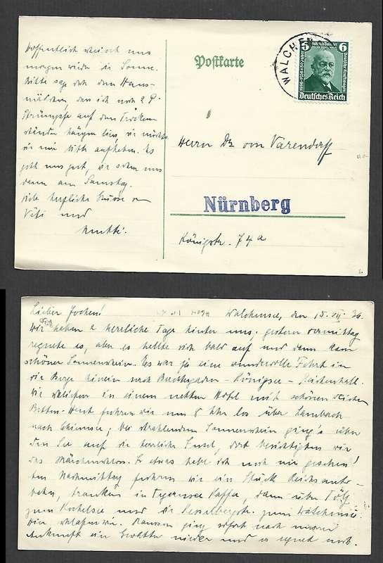 Germany, Reich, 6pf, on card WALCHENSEE ????cds > Nurnberg (m/s)