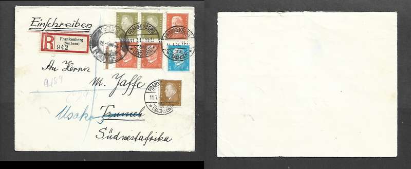 Germany, cover front, 55pf, Registered, FRANKENBERG SACHEN 11.7.32 c.d.s. > Tsumb, S.W.Afrika (m/s)