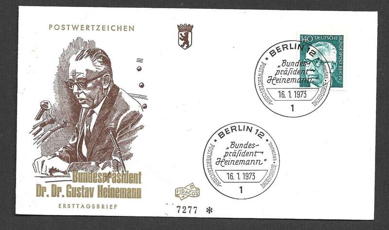 Germany, 1973, new value definitive, Dr Heinemann, 140 (pf) BERLIN 16.1.73 c.d.s.. FDC
