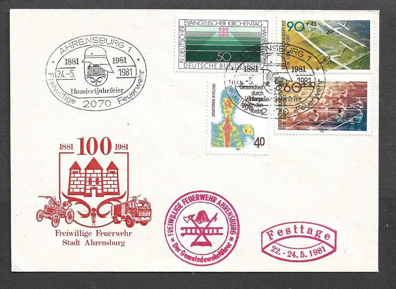 Germany,  Ahrensburg City Volunteer Fire Brigade Centenary 1881 - 1981 festivals, souvenir cover