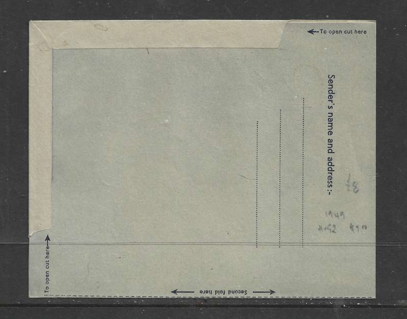Aden GVIR 1949 Air Letter Sheet, 6 Annas, text 2, unused, flaps stuck down.