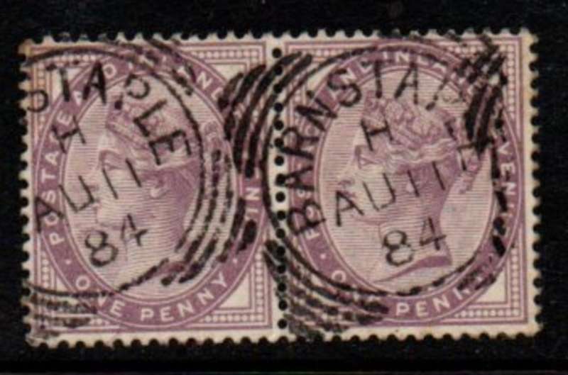 Great Britain,VRI, 1881, 1d lilac, pair, used BARNSTAPLE -H - AU 11 84 sq.c.d.s.