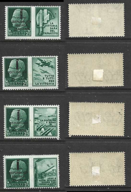 Italy Socialist Republic Armed Forces propaganda in pair with 25c green, imperforate between, MH*