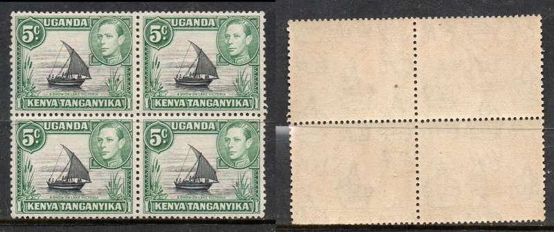 Kenya Uganda Tanganyika GVIR 1938, 5cents black & green block of 4, MNH **
