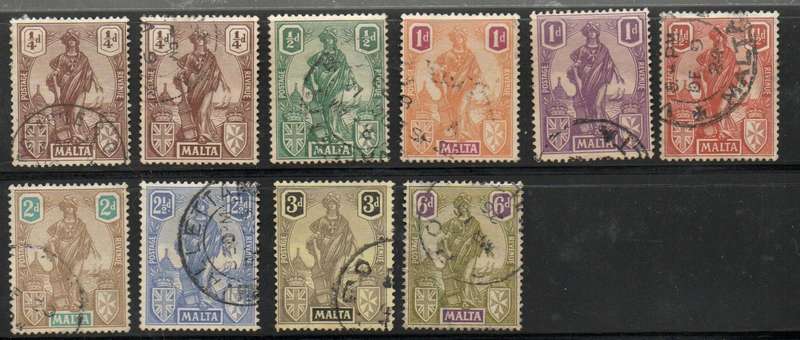 Malta, 1922, 1/4d - 6d (excl 4d) used