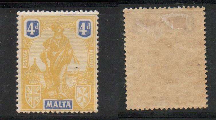 Malta, 1922, 4d, yellow & bright blue. MH *