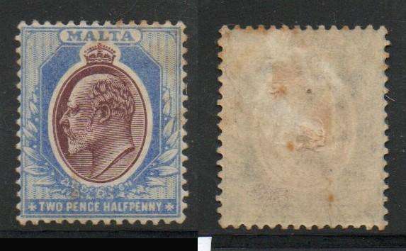 Malta, 1902, 2 1/2d maroon and  blue, MH * gum tone