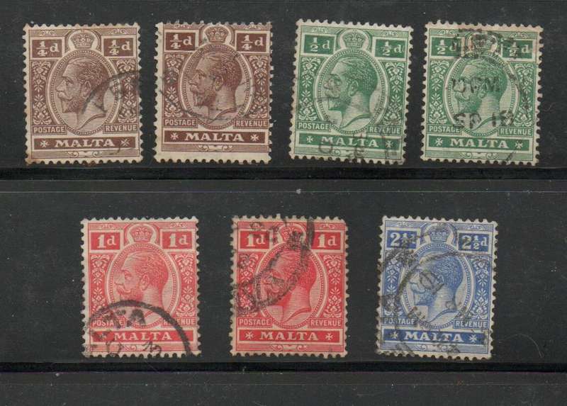 Malta, 1914, 1/4d - 2 1/2d, excluding 2d, used,  MH *