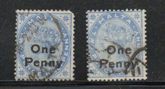 Malta, 1902, VRI. One Penny / Two Pence Halfpenny, both shades, MH* & used