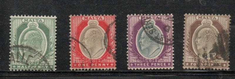 Malta, 1903, 1/2d, 1d, 3d, 4d, used