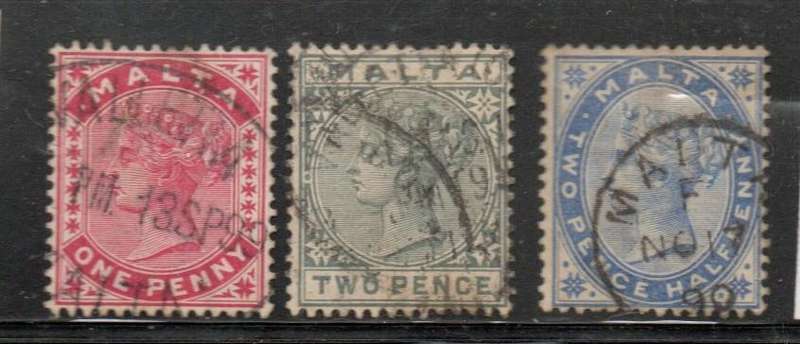 Malta, 1885, VRI, 1d, 2d, 2 1/2d,  used