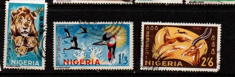 Nigeria, 1965, 1/2d lion, 1s3d crown bird, 2s6d kobs, used