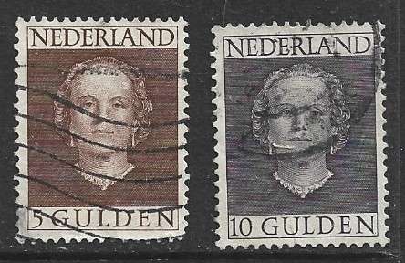 Netherlands, 1949, 5 Gulden, 10 Gulden, good used
