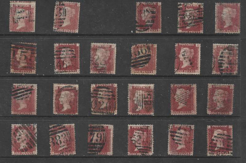 Great Britain  VRI   1858 - 78, 1d red, SG43 Plate107, 23 x good / fair used