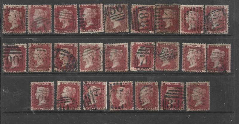 Great Britain  VRI   1858 - 78, 1d red, SG43 Plate107, 25 x damaged used