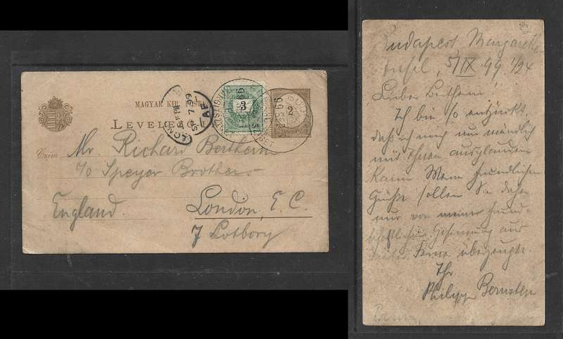 Hungary 2h domestic postal stationery card uprated with 3c stamp BUDAPEST 99 SEP 5 cds >LONDON
