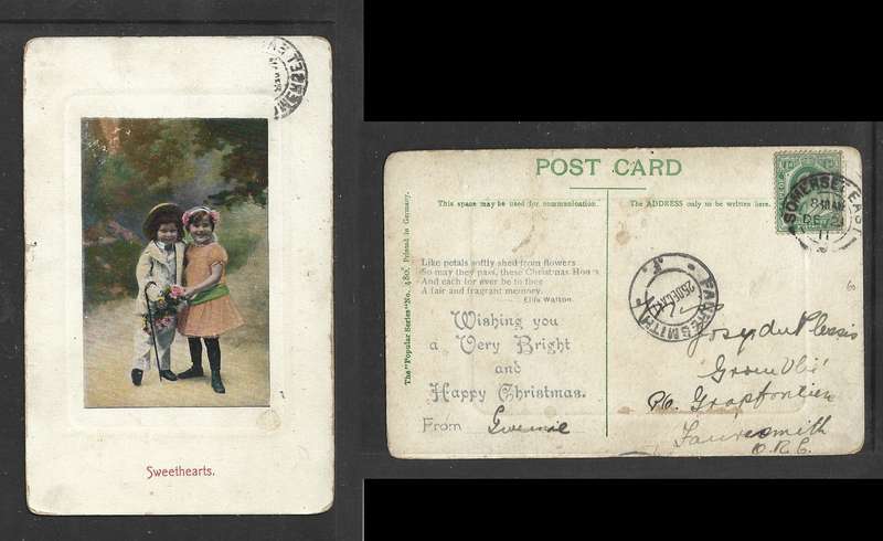 Sweethearts PPC, CoGH 1/2d, SOMERSET EAST DEC 21 11 cds > FAURIESMITH 25 DEC 11 arrival