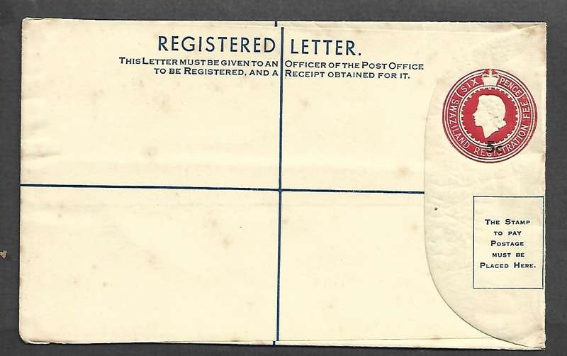 Swaziland EIIR, 1961, registered envelope, 5c opt on 6d, unused