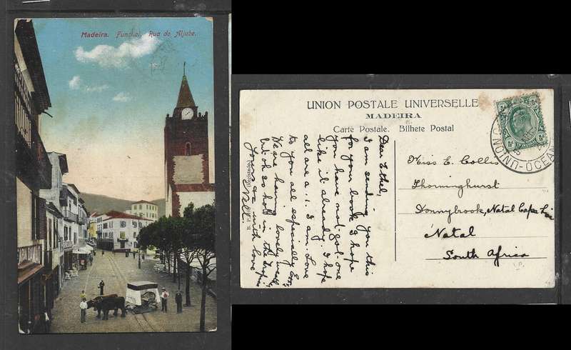 Madeira PPC, used Transvaal 1/2d UNION OF S. AFRICA OCEAN POST OFFICE 3 AP...  > Natal