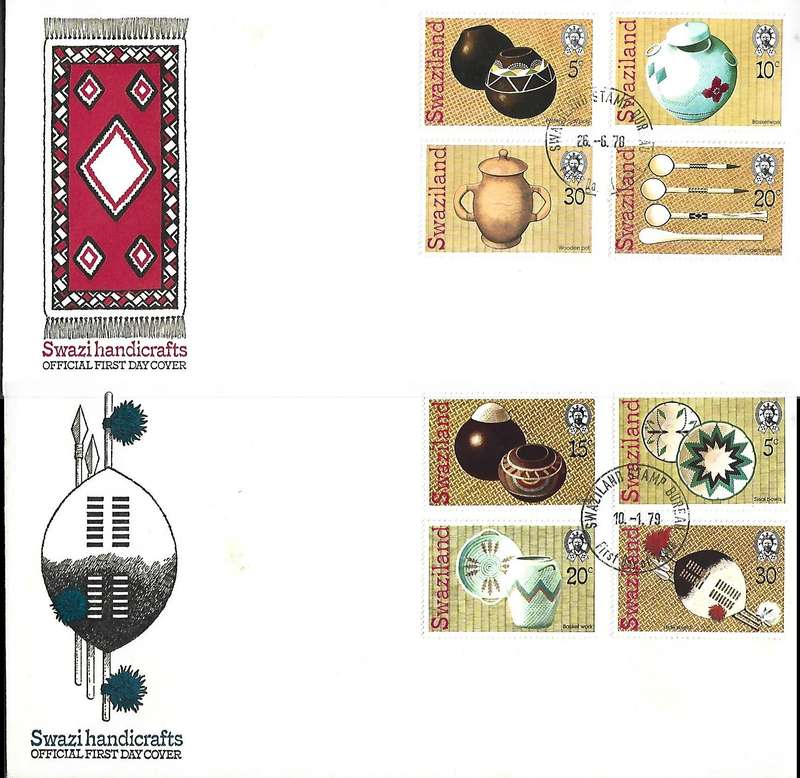 Swaziland 2 x FDC, Swazi handicrafts, 1978 & 1979