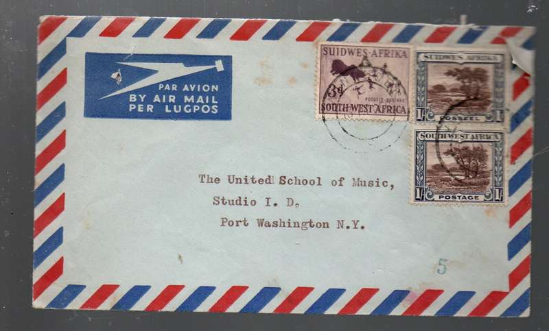 South West Africa 2s3d air mail, WINDHOEK 13 IX 56 cds > USA
