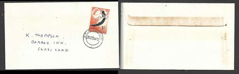 Swaziland, 1972, 3c opt / 5c on domestic cover, SITEKI 30 III 72 c.d.s. to "Bamboo Inn Swaziland"