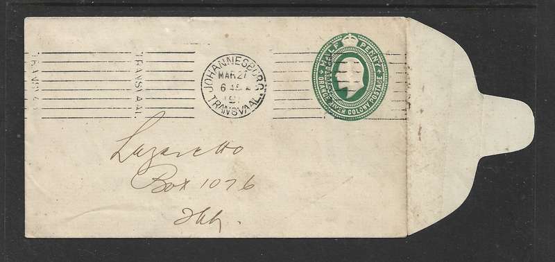 S.Africa, EVIIR, 1/2d stationery envelope, JOHANNESBURG MAR 27 191.. TRANSVAAL . Jhb (m/s)