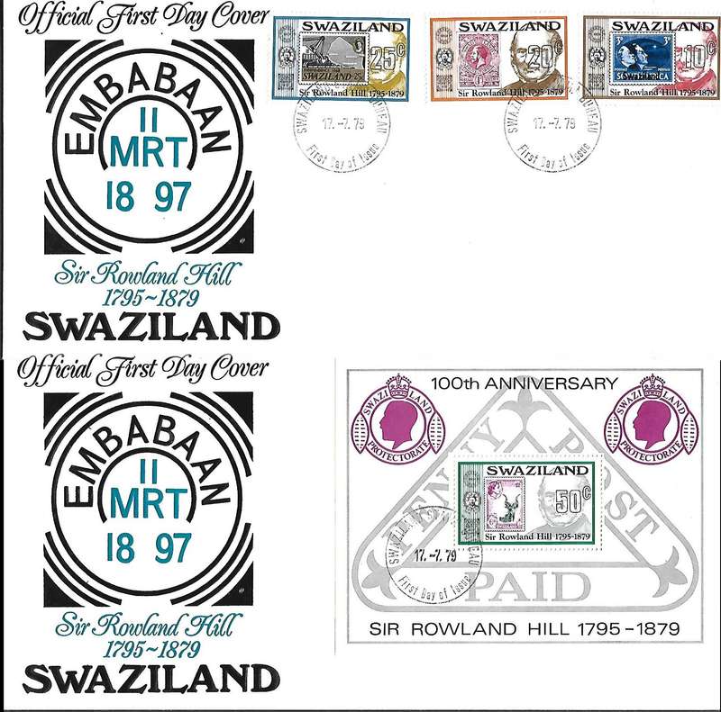 Swaziland, 1979, FDC, Rowland Hill, stamps, miniature sheet.