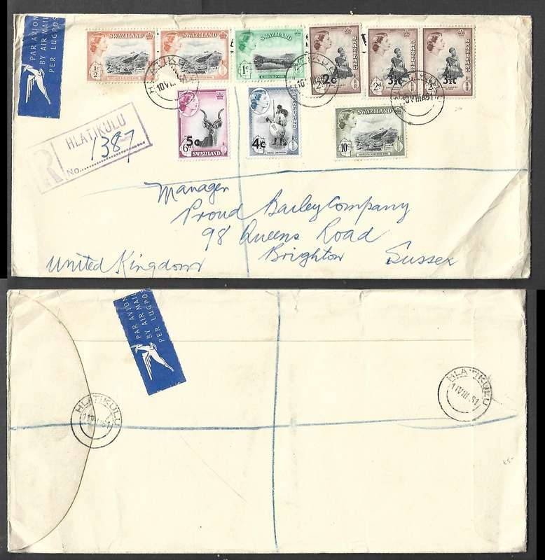 Swaziland EIIR long cover, 30c registered air mail  HLATIKULU 10 VIII 61 cds > U.K.