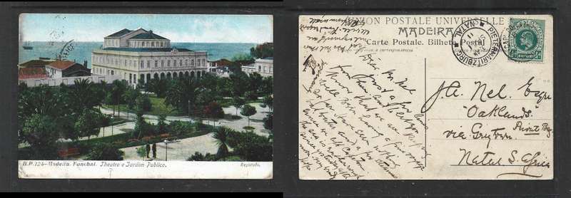 South Africa, PPC Funchal Madeira,  1/2d CAPE COLONY OCEAN POST OFFICE AP 15 11 > PIETERMARITZBURG