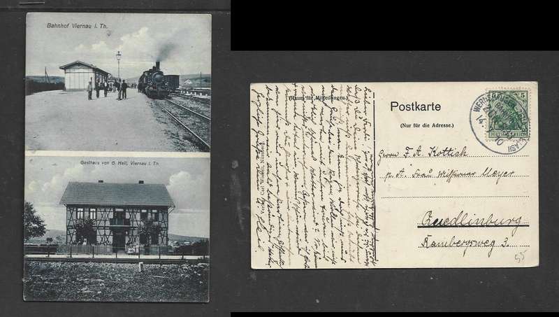 Bahnhof  Viernau/Gasthaus von G.Hell, 5pf, WERMSHAUSER - ZELLA  ST. BLASSI BAHNPOST ZUG 833  14.7.10