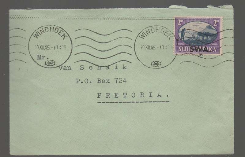 South West Africa GVIR Peace 2d,  WINDHOEK 19 XII 45 cds > Pretoria