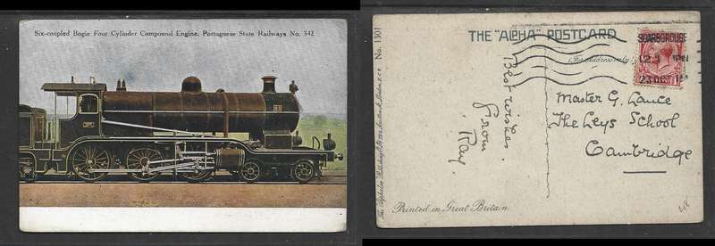 Portugal State Railways, Bogie Four Cylinder Compound Engine, used 1d SCARBOROUGH> Cambridge