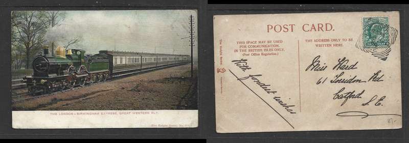 London - Birmingham Express, Great Western Railway, used 1/2d, CATFORD S.O.  S.E. OC 27 04, sq.c.d.s