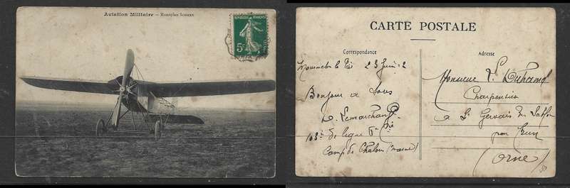 France Aviation Militaire - Monoplan Sommer, used 5c, unreadable T.P.O.