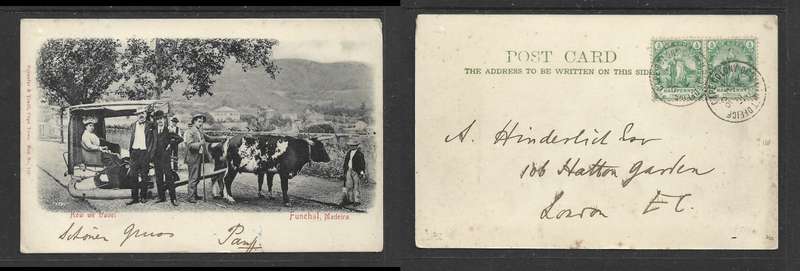 South Africa, Madeira PPC, 2 x  1/2d, CAPE COLONY OCEAN POST OFFICE FE 21 06 > London