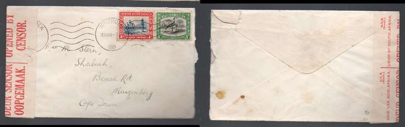 South West Africa cover 1 1/2d WINDHOEK17 XII 40 cds & wavy lines, censor label