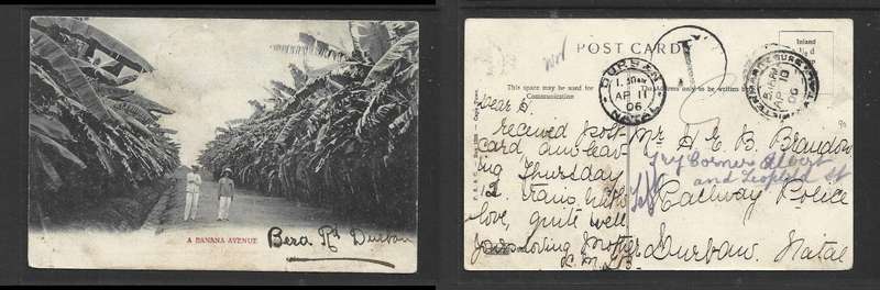 South Africa, Natal PPC, unfranked, "T" h/s, PIETERMARITZBURG AP 10 06 > DURBAN, re- directed